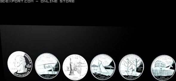 Set of 5 2001 State Quarters 3D Model