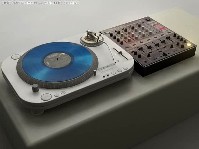 Vynil turntable with mixer 3D Model