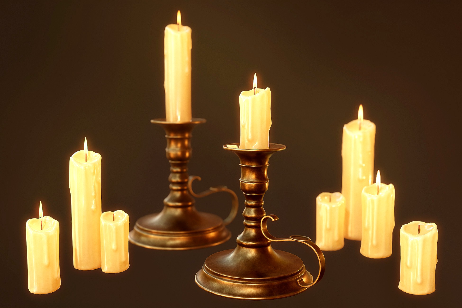 Candles Candlestick Mini Pack 3d model
