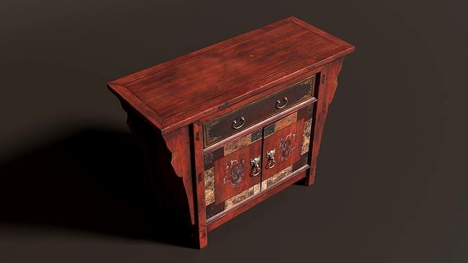 3D Antique Chinese Wooden Dresser Cabinet