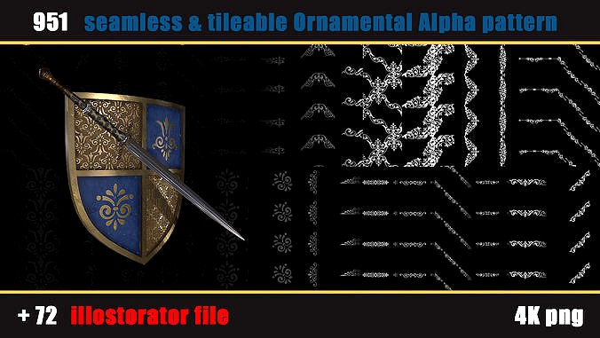 951 seamless tileable Ornamental Alpha and 72 Ai file Textur