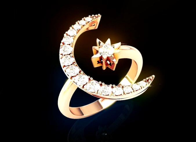 Moon Star Diamond Ring | 3D