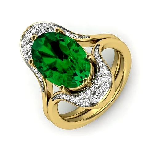 pave oval gemstone women ring 3dm render detail  | 3D