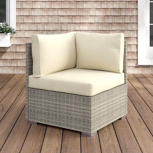 Repose Sunbrella Fabric Outdoor Patio Corner in Light Grey Beige