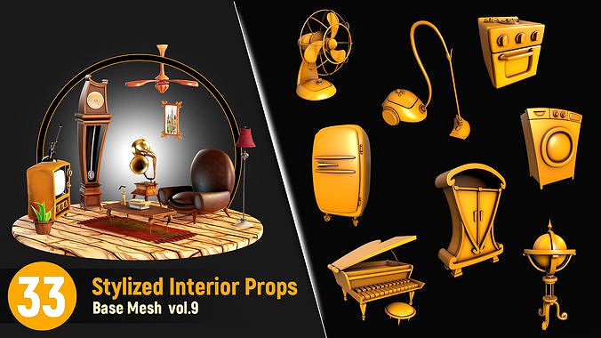 33 Stylized Interior Props Base Mesh Vol-9
