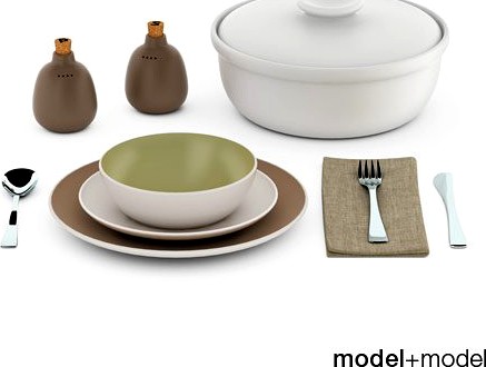 Heath ceramics dinnerware and flatware 3D Model