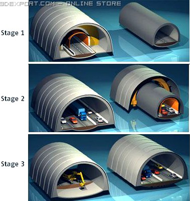 Highway tunnels cutaway 3D Model