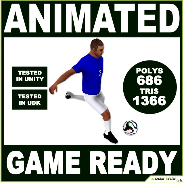 White Soccer Player 1366tris 3D Model