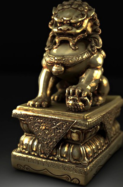 Gold Lion Statue 3D Model