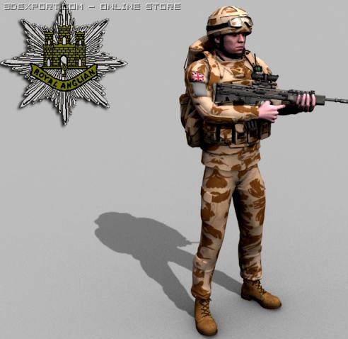 British Royal Anglian Desert Soldier 3D Model