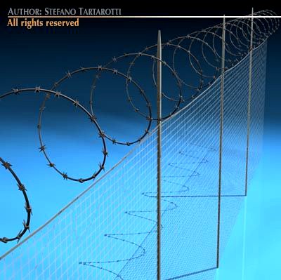 Fence with barbed wire 3D Model