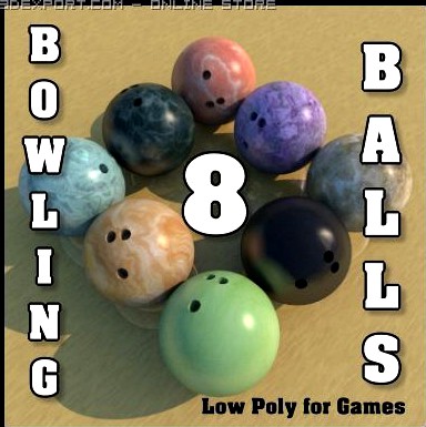 8 Low Polygon Bowling Balls 3D Model