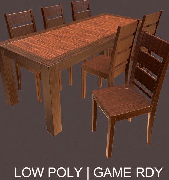 Simple Table and Chairs Set 3D Model