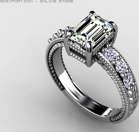 Vintage Style Emerald Cut Engagement Ring 3D Model