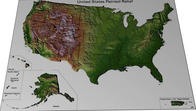 Usa painted relief 3D Model