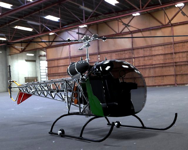 Bell 47G Helicopter 3D Model