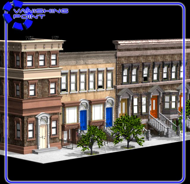 Brownstone Street Scene 1 3D Model