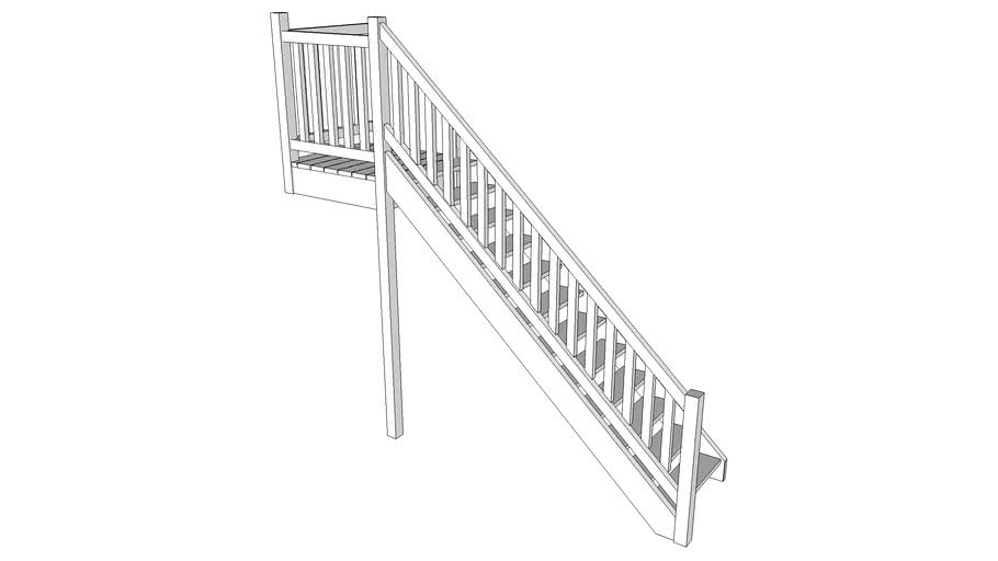 escalier exterieure bois 3d model