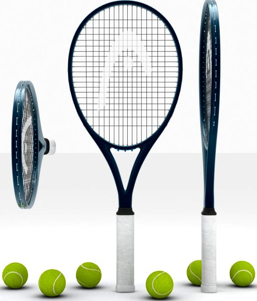 Tennis racquet and balls 3D Model