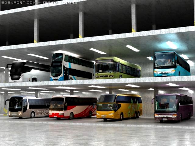 8 low poly buses 3D Model