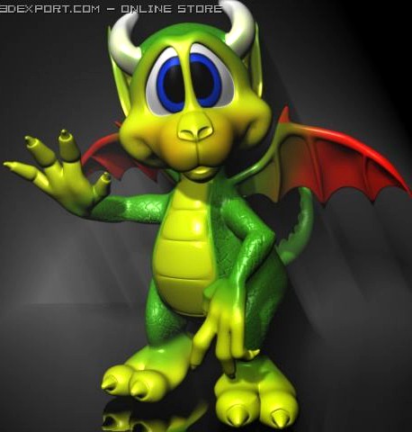 Cute Cartoon Dragon RIGGED 3D Model