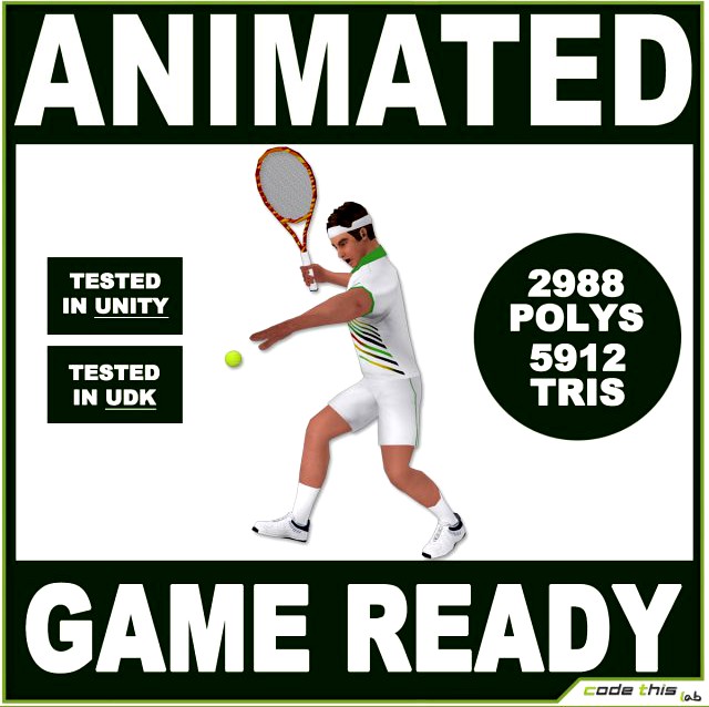White Tennis Player For Videogames 5912 tris 3D Model