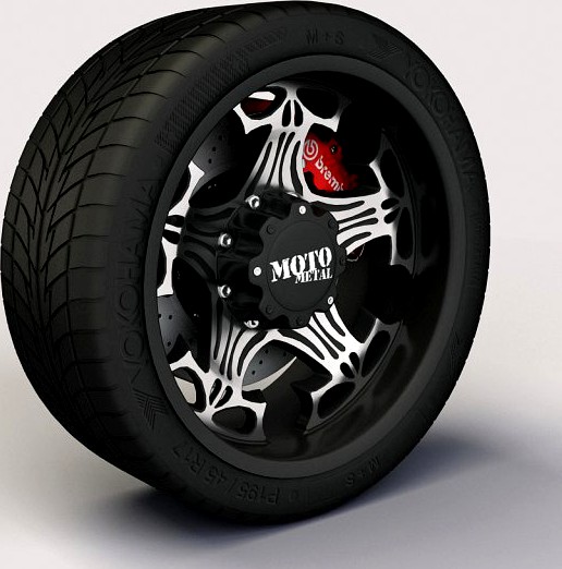 Wheel MotoMetal 909 Skull rim and tyre 3D Model