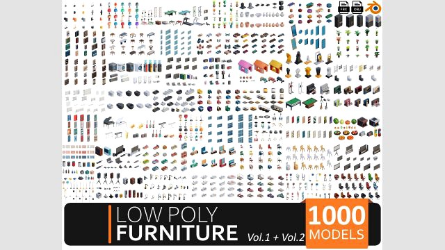 Low Poly Furniture - 1000 models collection interior Vol1-Vol2