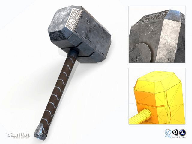 thor hammer low poly pbr