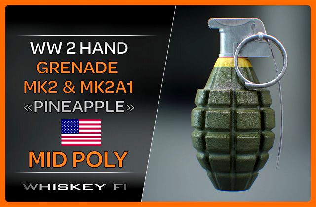 mk2 and mk2a1 pineapple grenade newly made ww2 pack - mid poly