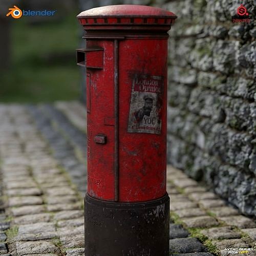Red Post Box Low Poly 3D Model
