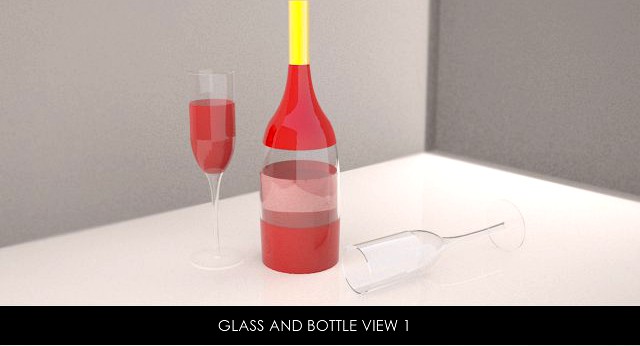 Glass and Bottle 3D Model