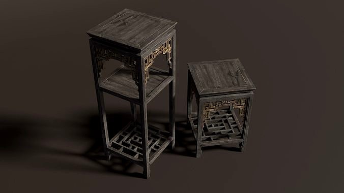 3D Chinese Wooden End Table Antique Furniture Oriental