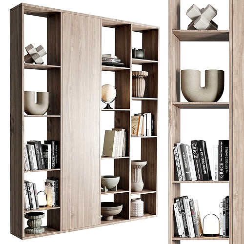 wooden Shelves Decorative With vase and Book - Wooden Rack