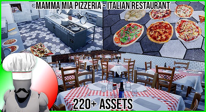 Modular Restaurant - Mamma Mia Pizzeria for UE4 UE5