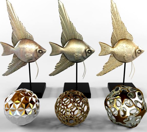 Bronze fish and decor 3D Model