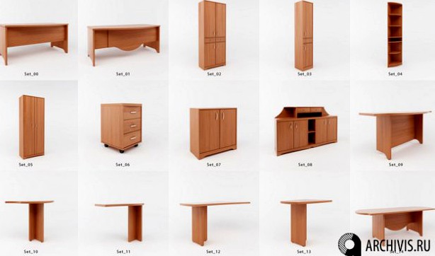 Set office furniture 3D Model
