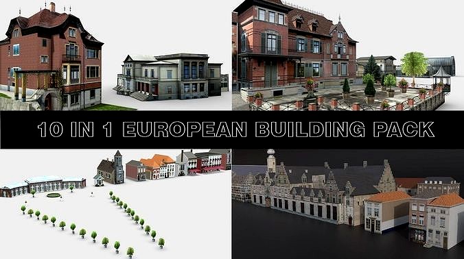 10 IN 1 EUROPEAN BUILDING GAME READY 3D MODEL