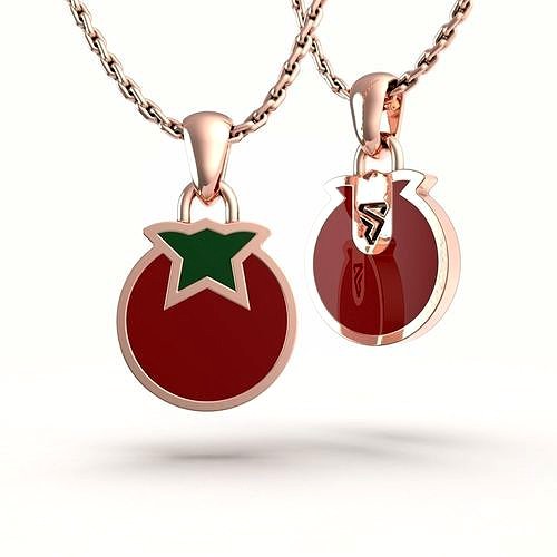 Tomato Cloisonne Enamel Pendant and Earrings | 3D