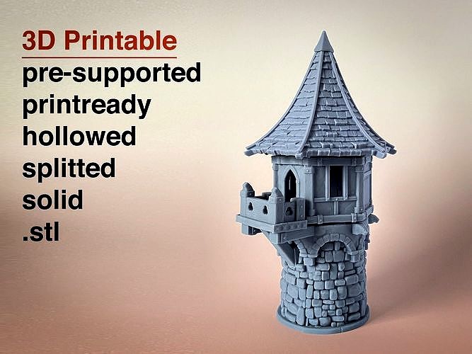 Medieval tower with a balcony | 3D