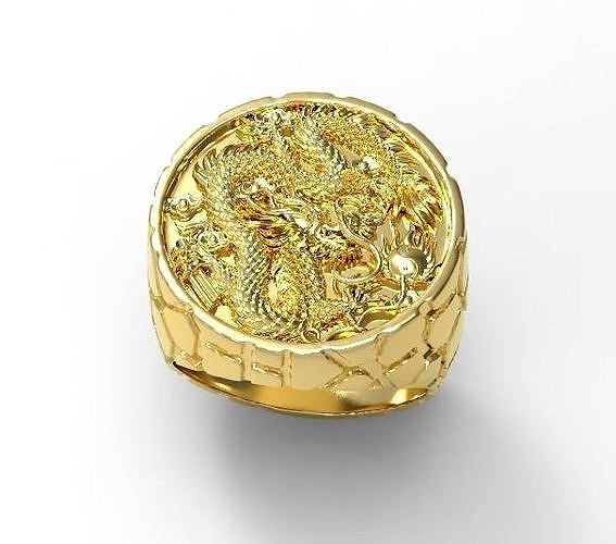 Dragon nudget signet ring | 3D