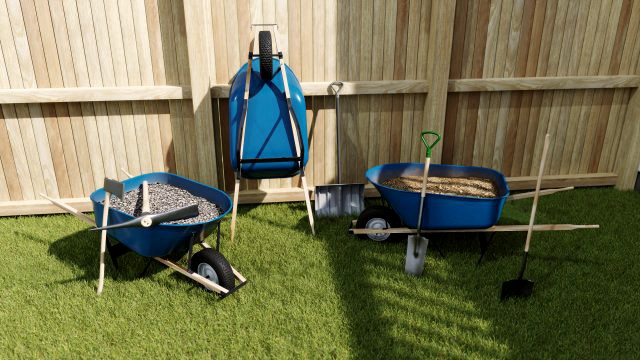 Outdoor Tools And Wheelbarrow