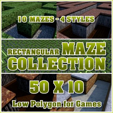 50x10 Low Polygon Rectangular Maze Collection 3D Model