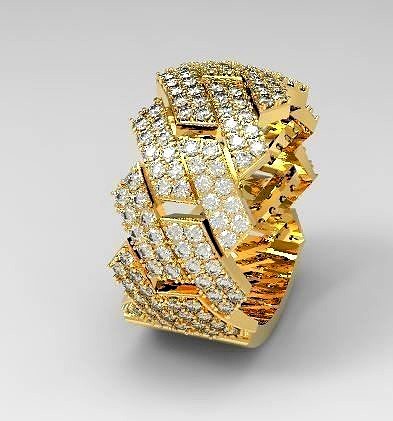 Cuban 2 rows ring | 3D