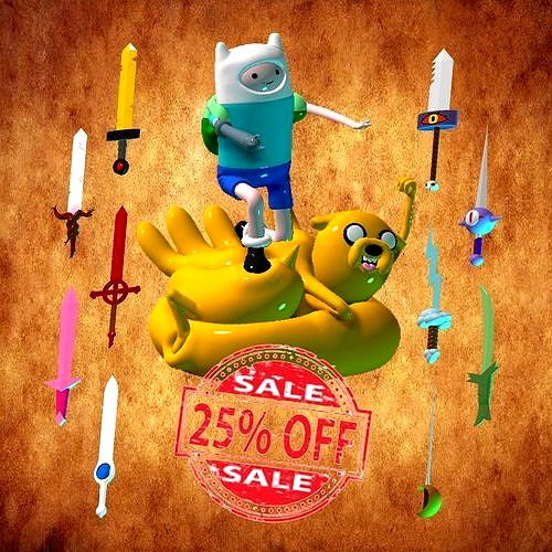 PACK OF 10 ADVENTURE TIME SWORD AND EXCLUSIVE PEN HOLDER STATUE | 3D