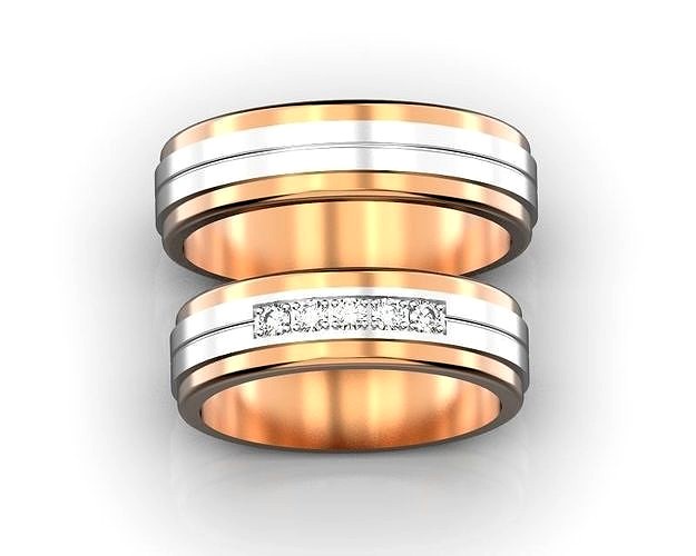 Gold wedding rings set with diamonds | 3D
