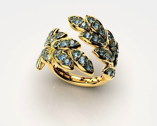 Leaf rings with prong stone setting and openwork | 3D