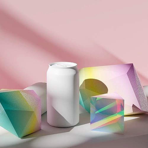 Colorful pink scene with beverage in can