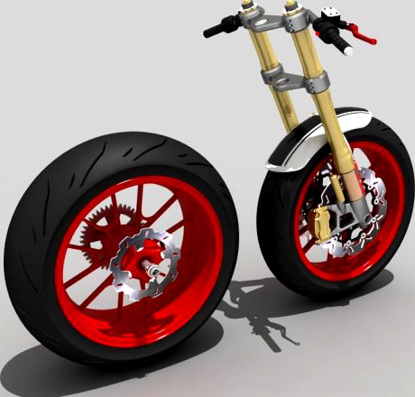 Motorcycle wheels and front suspension 3D Model