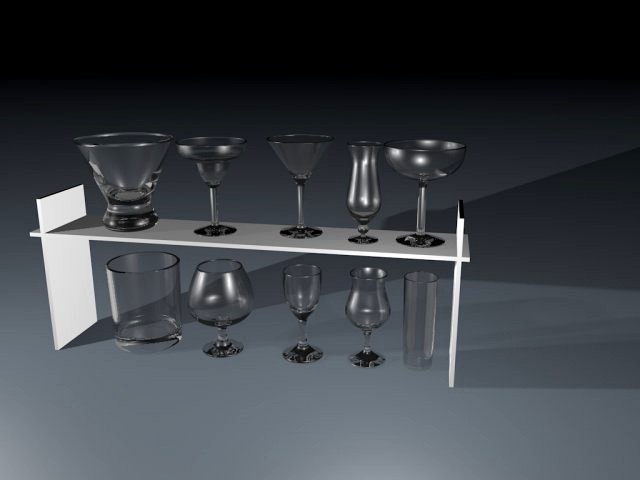 A set of glasses for various drinks